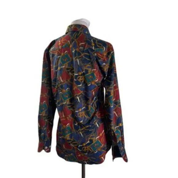 Vintage 1990s Equestrian Chain Horse Rider Blouse Solemare Maus & Hoffman S - Picture 4 of 5